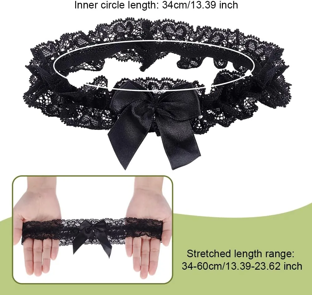 WEBEEDY 2Pcs Lace Wedding Garters for Bride Sexy Wedding Bridal Garter with Bow Party Prom Leg Garter Belt Tossing Thigh Garters Black Bowknot Elastic Leg Ring for Party Prom Birthday