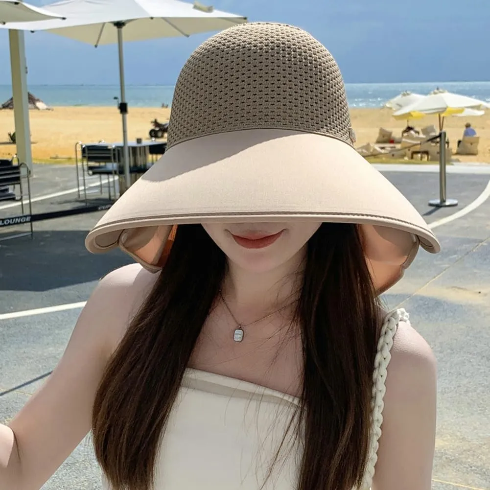 Women's Summer hat Diamond-Encrusted Sun Block hat UV Protection Large Brim Design Neck Cape hat for Beach Hiking Outdoor