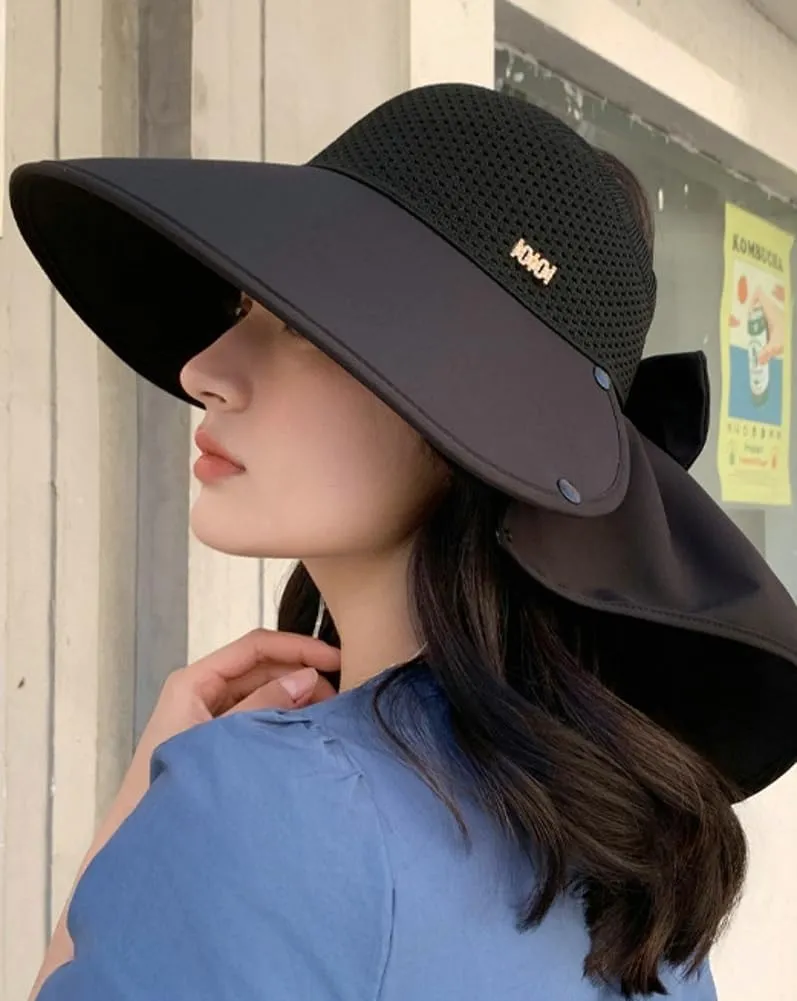 Women's Summer hat Diamond-Encrusted Sun Block hat UV Protection Large Brim Design Neck Cape hat for Beach Hiking Outdoor