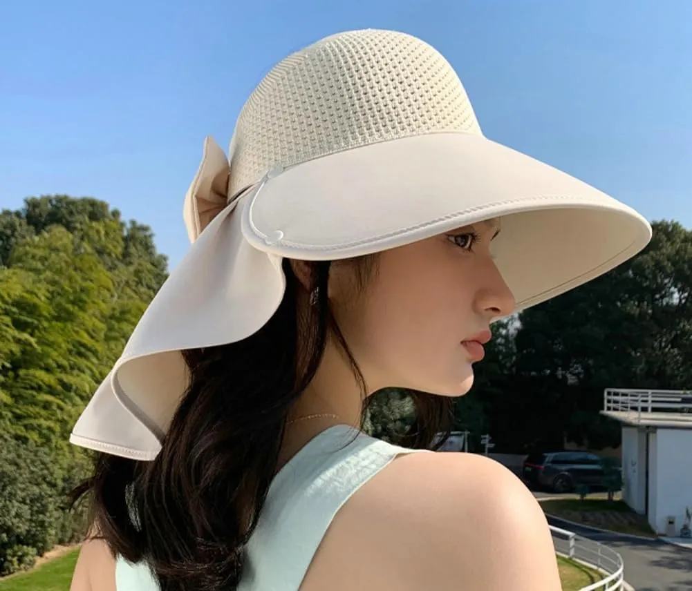 Women's Summer hat Diamond-Encrusted Sun Block hat UV Protection Large Brim Design Neck Cape hat for Beach Hiking Outdoor