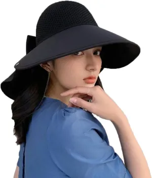 Women's Summer hat Diamond-Encrusted Sun Block hat UV Protection Large Brim Design Neck Cape hat for Beach Hiking Outdoor