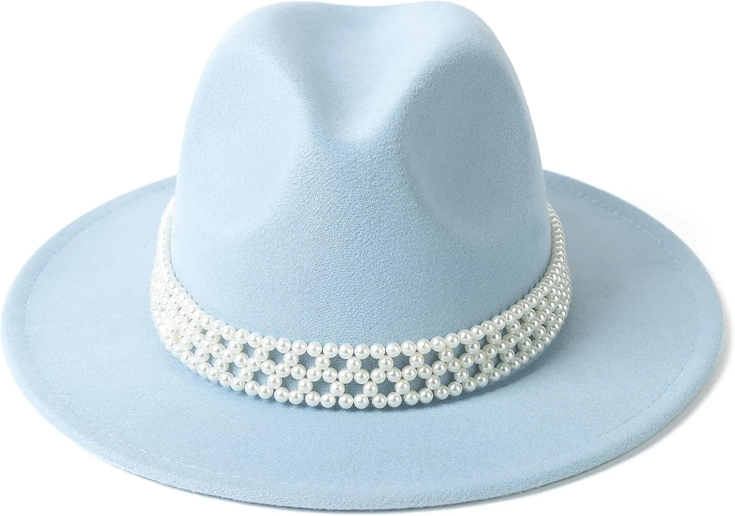 Womens Wide Brim Fedora Hat with Pearl Band Lady Panama Hat
