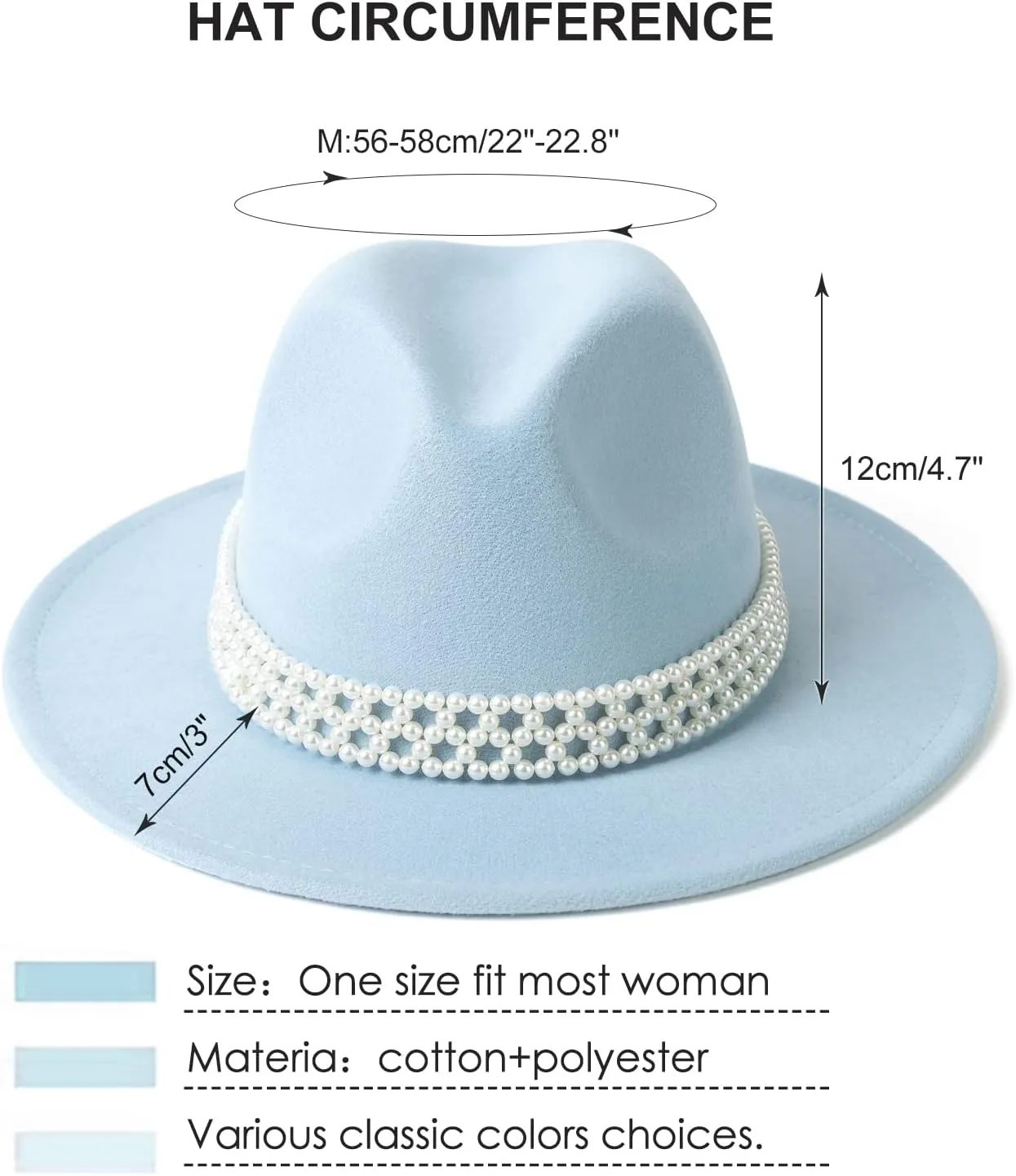 Womens Wide Brim Fedora Hat with Pearl Band Lady Panama Hat