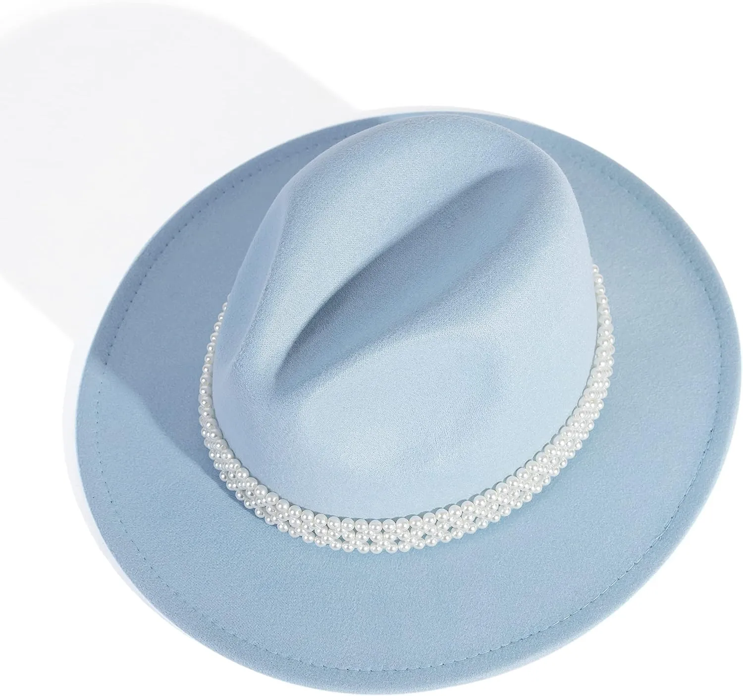 Womens Wide Brim Fedora Hat with Pearl Band Lady Panama Hat