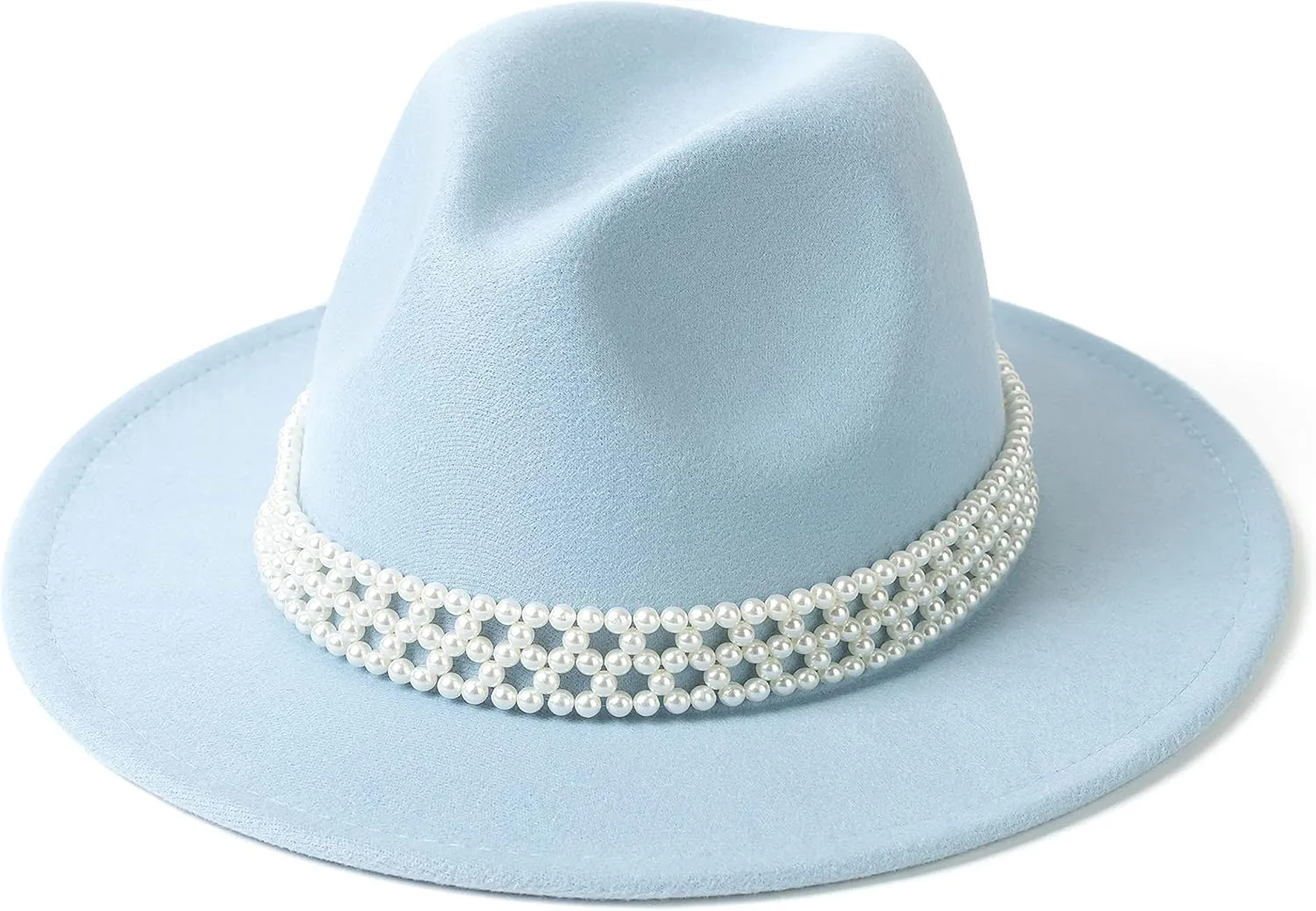 Womens Wide Brim Fedora Hat with Pearl Band Lady Panama Hat
